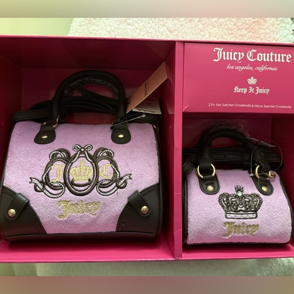 Juicy Couture Handbags - Juicy Couture Purple and Black Satchel with Embroidered Crown